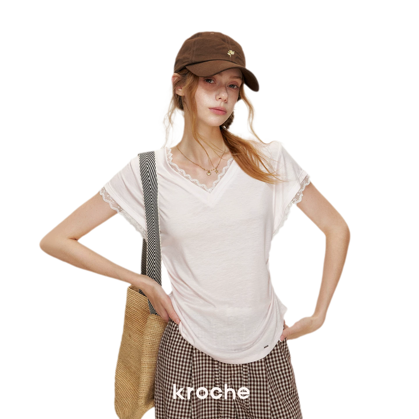 Tencel Lace Trim Loose Short Sleeve T-Shirt