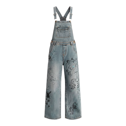 Graffiti Wide-Leg Overalls