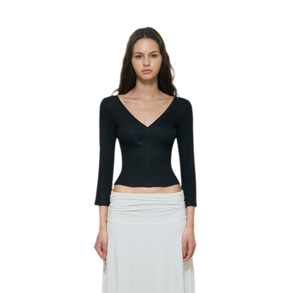 Crossfront Ribbed V-Neck Top