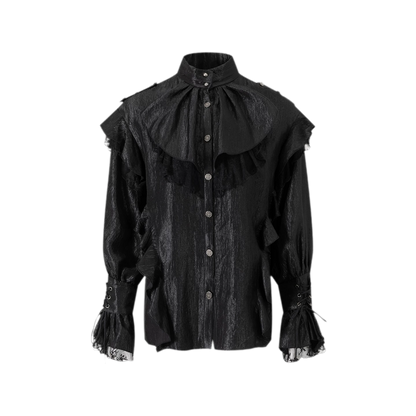 Blouse met textuur, ruches en hoge hals