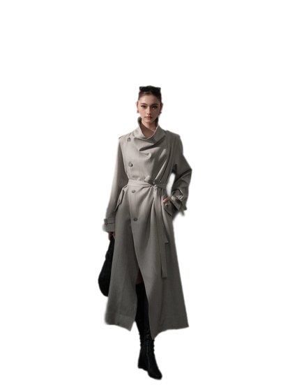 Silver-Thread Striped Long Trench Coat
