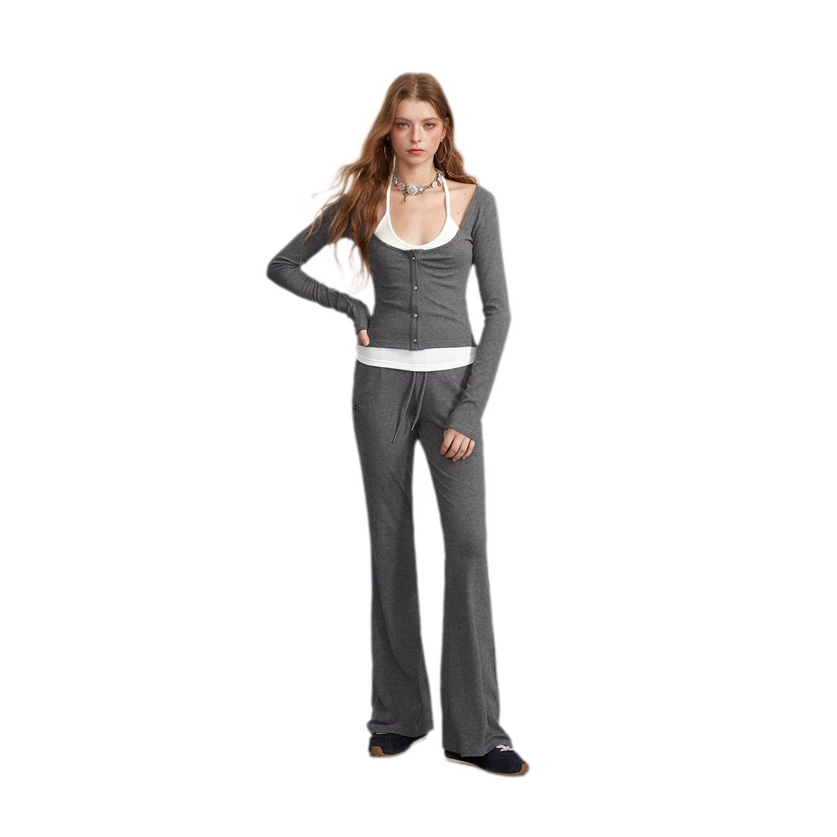 Contrast Tie Layered Pants Set