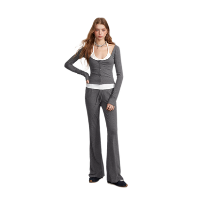 Contrast Tie Layered Pants Set