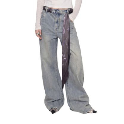 Scarf Tie Wide-Leg Jeans
