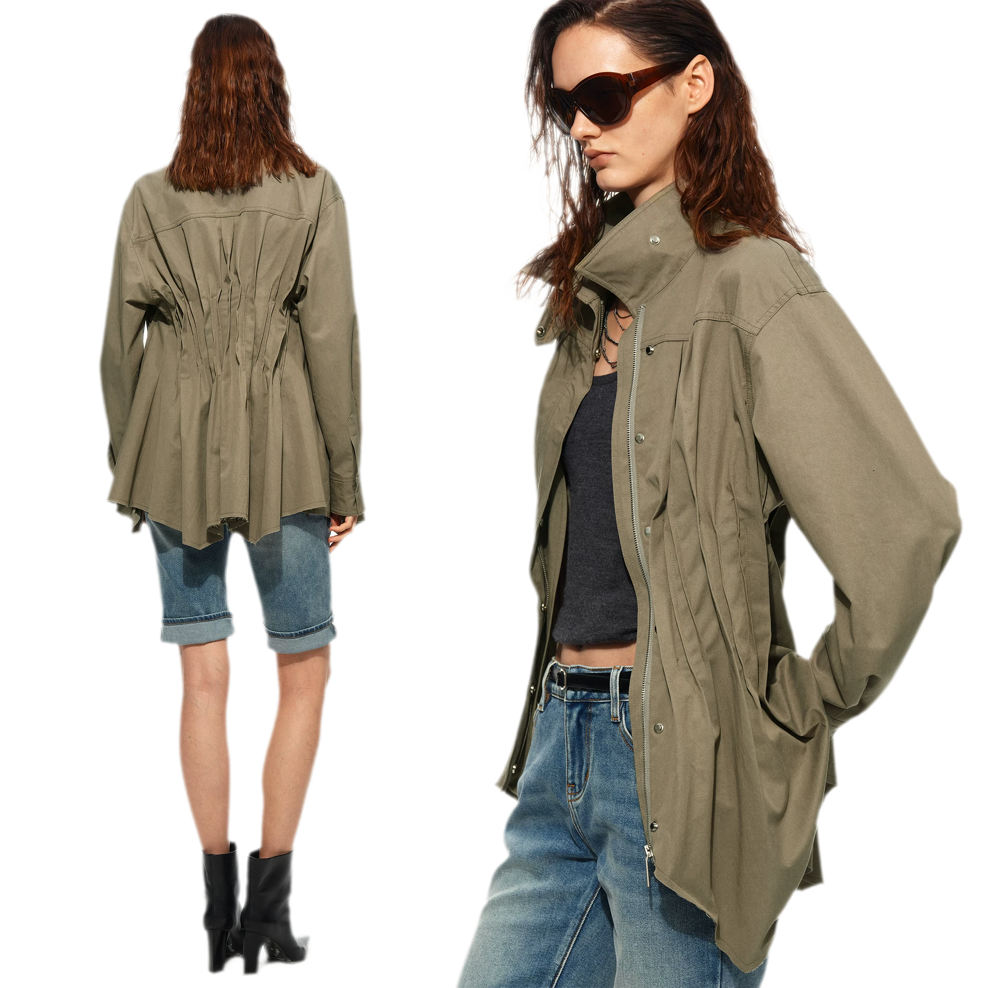Pleated Fitted Utility Jacket