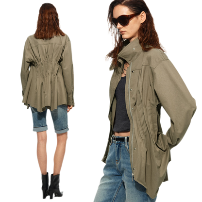 Pleated Fitted Utility Jacket