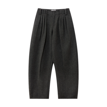 Wool Blend Pleated Wide-Leg Trousers