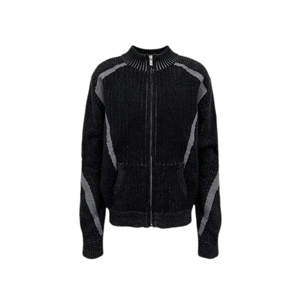 Contrast Jacquard Fitted Knit Cardigan