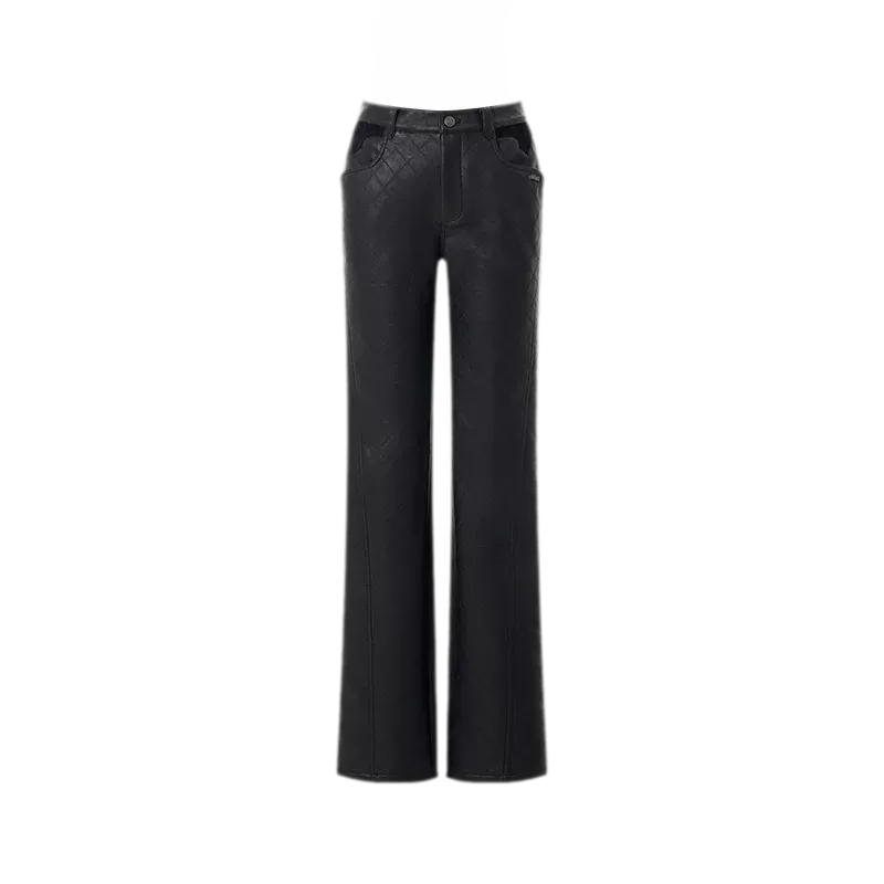 Diamond-Quilted Straight-Leg Pants