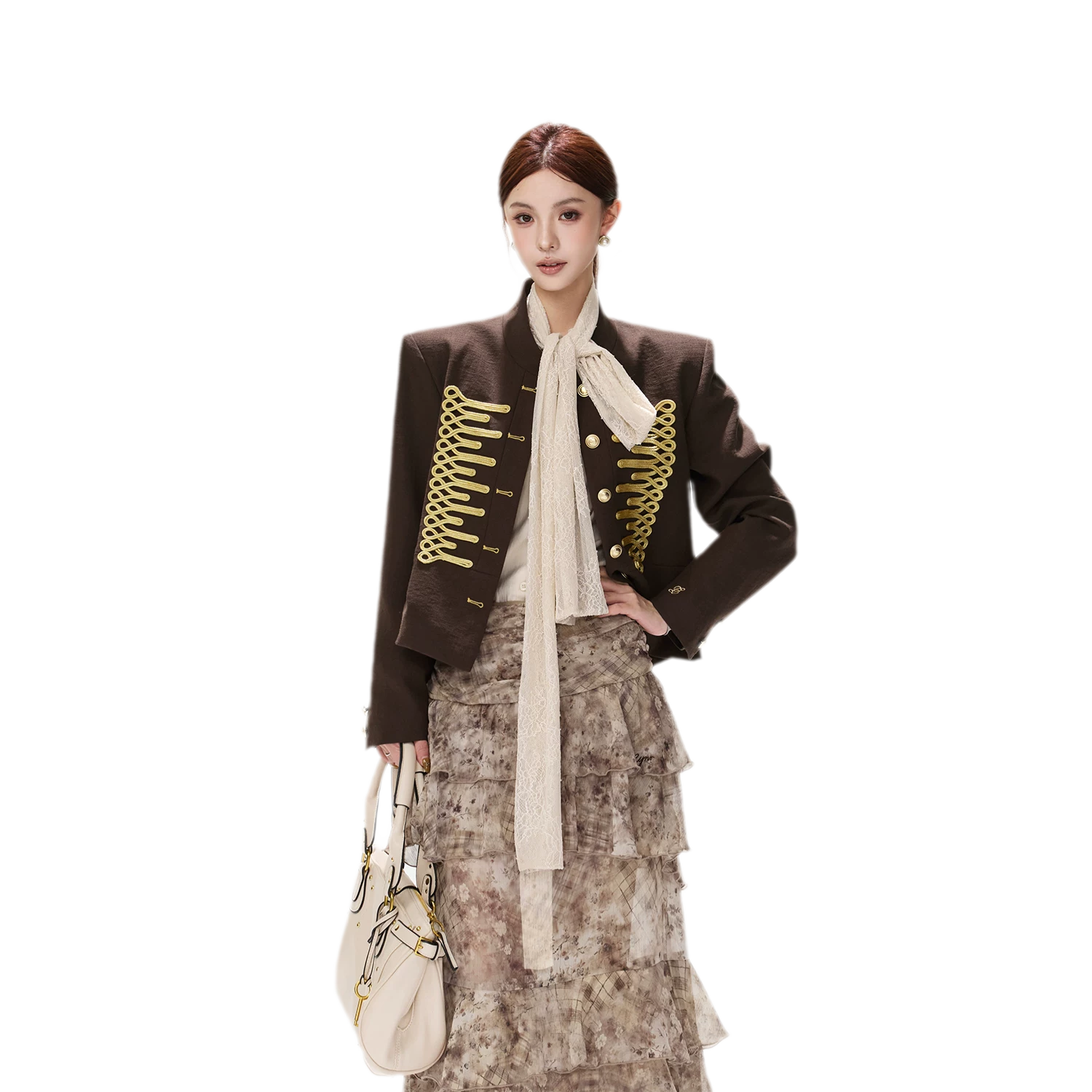 Textured Cropped Stand-Collar Jacket