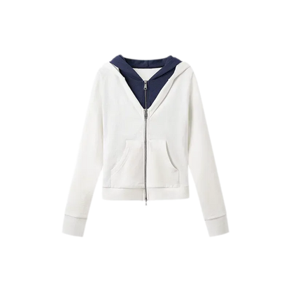 Paneled Faux-Two-Piece Hooded Sweatshirt