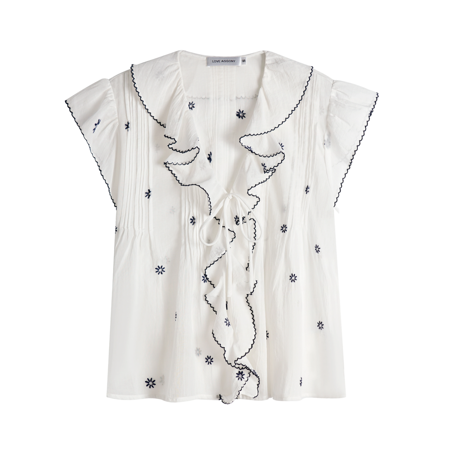 Cotton-Feel Embroidered Ruffle Sleeve Blouse