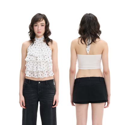 Polka-Dot Ruffle Halter Top