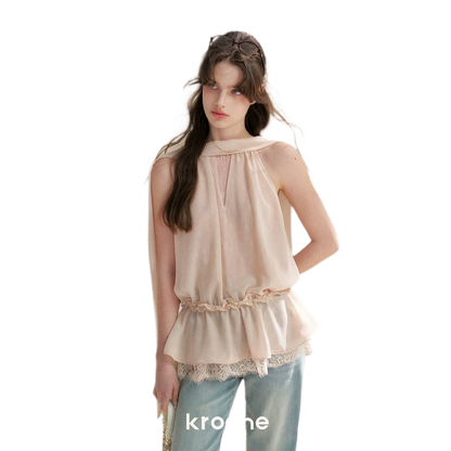 Chiffon Lace Halter V-Neck Blouse