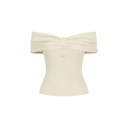 Off-Shoulder Ribbed Twist T-Shirt