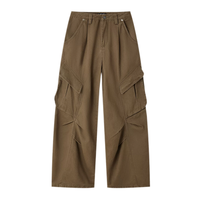 Pleated Wide-Leg Cargo Jeans
