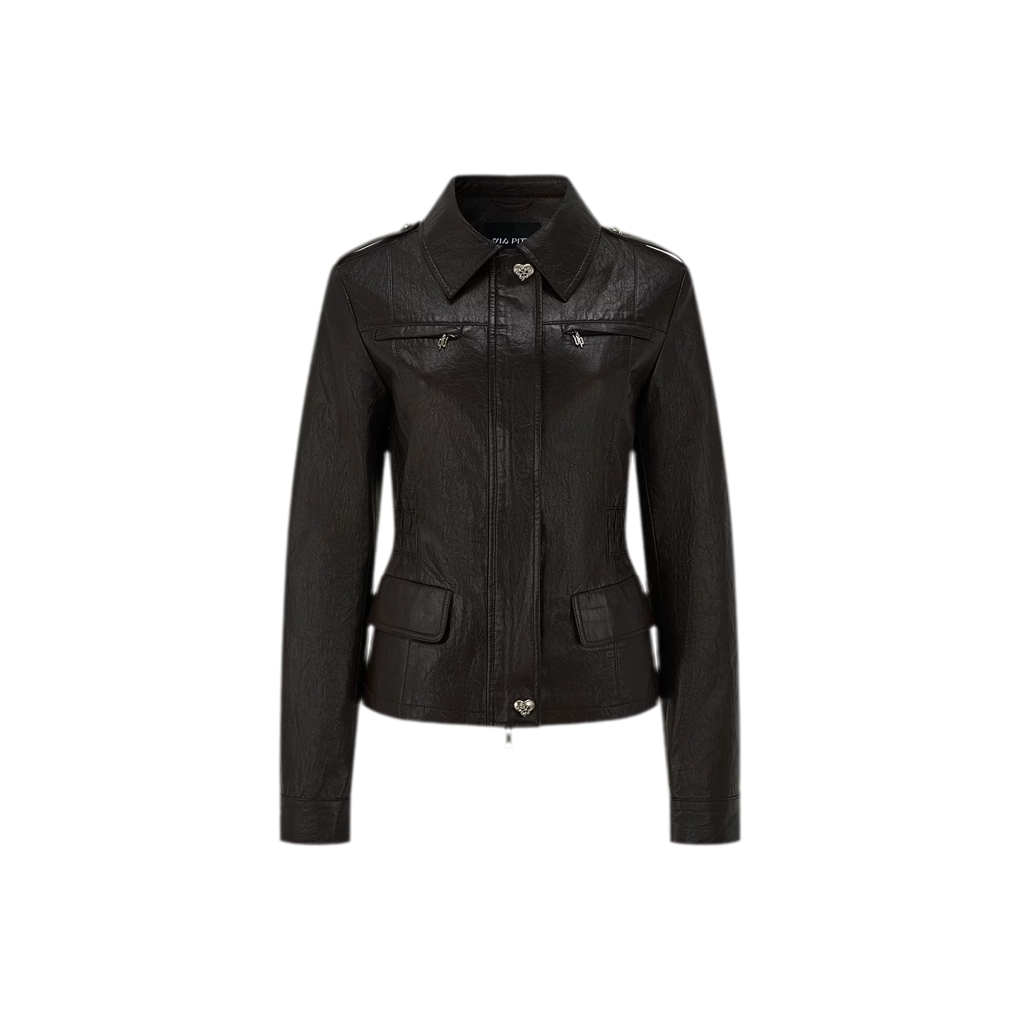 Distressed Cinched Waist PU Jacket
