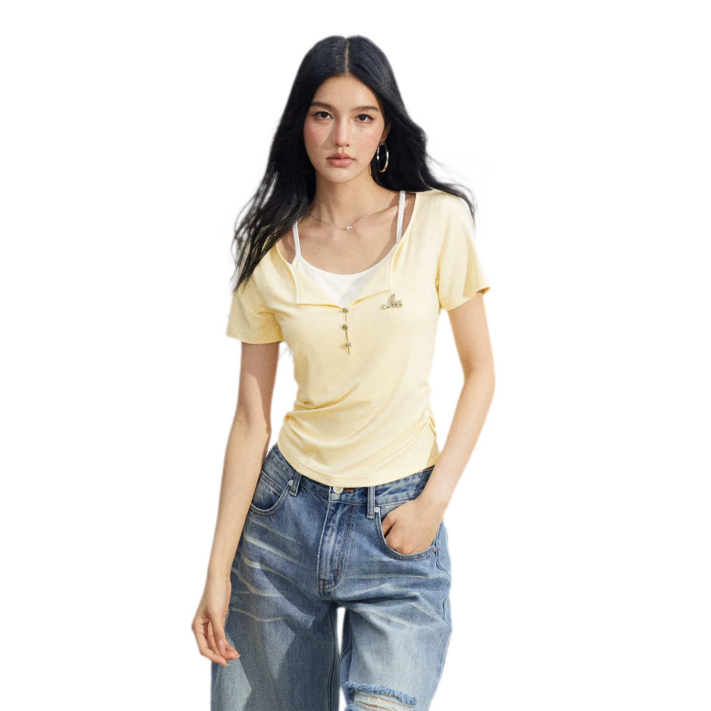 Two-Tone Layered Look Slim Fit T-Shirt