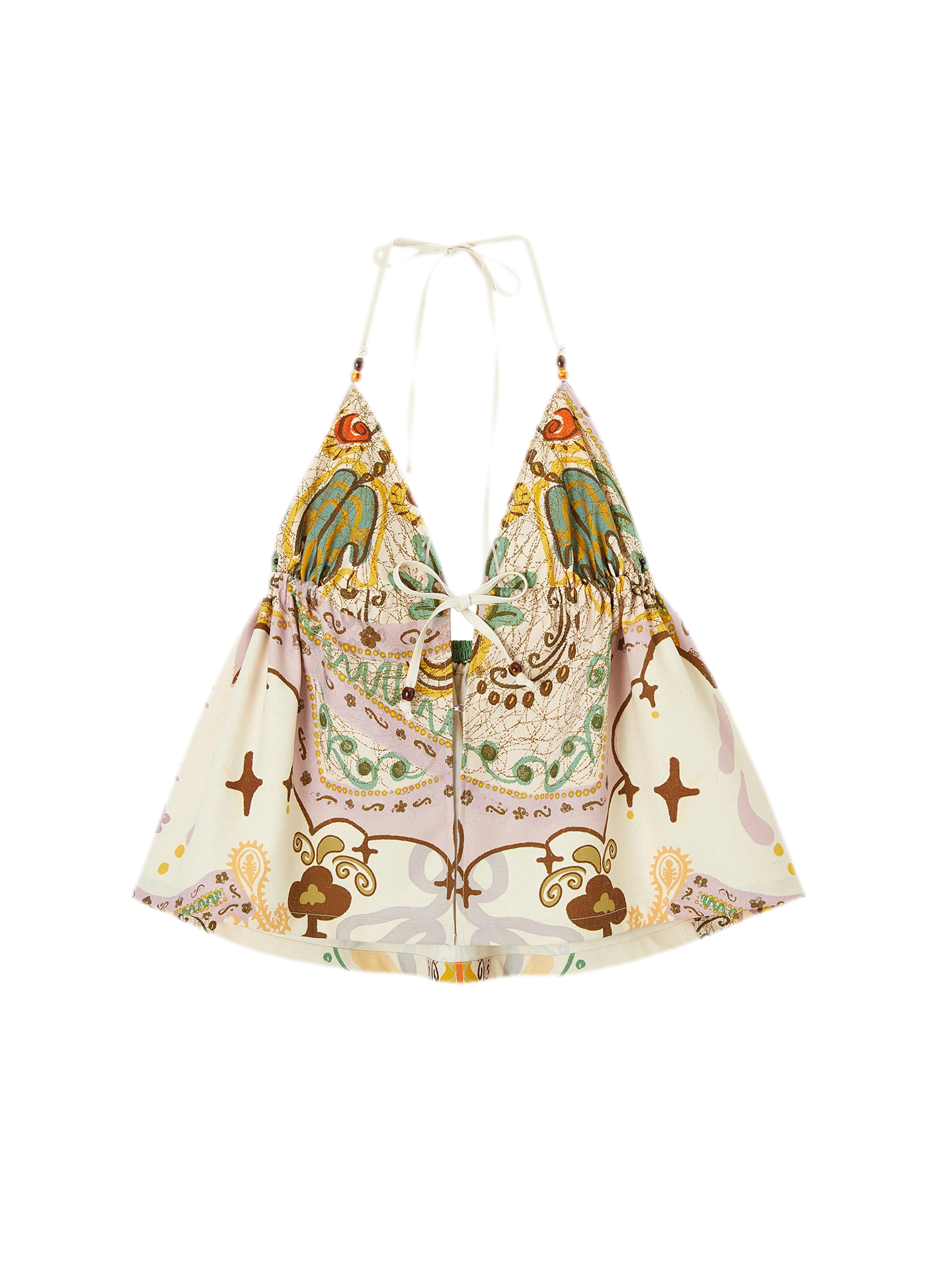 She Island Bohemian Halter Tie-Back Printed Crop Top