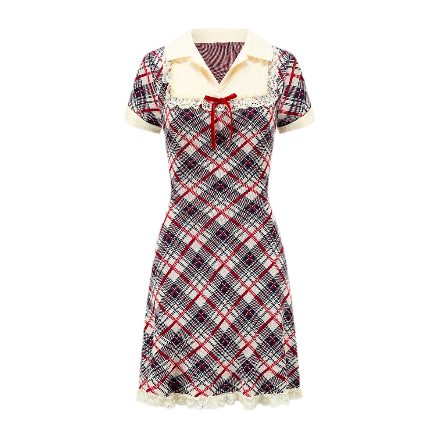 Contrast Plaid Collared Dress