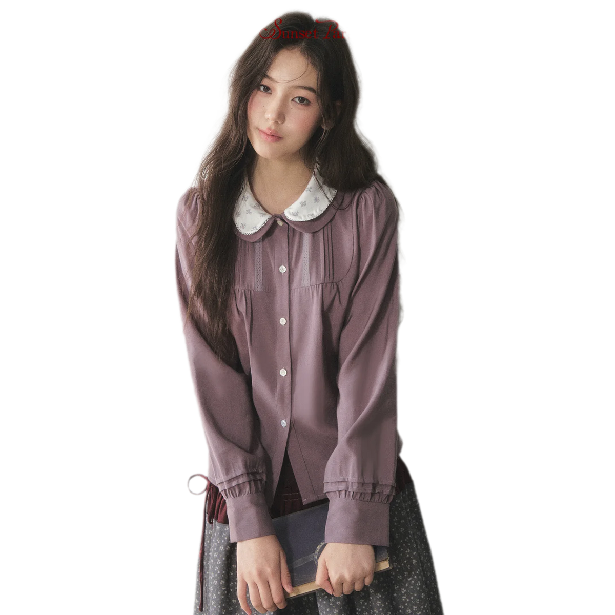 Blusa de lyocell con cuello de encaje