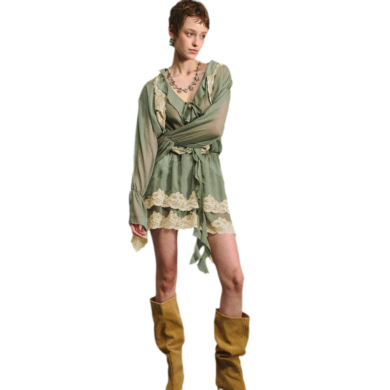 Vintage Moss Green Lace Dress