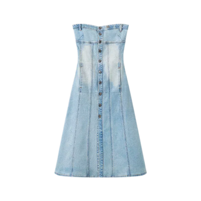 Washed Sculpted Denim Midi Dress