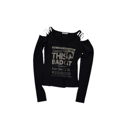 Distressed Graphic Off-Shoulder T-Shirt