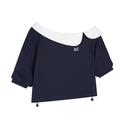 Vintage Polka Dot Asymmetric Short Sleeve Sweatshirt