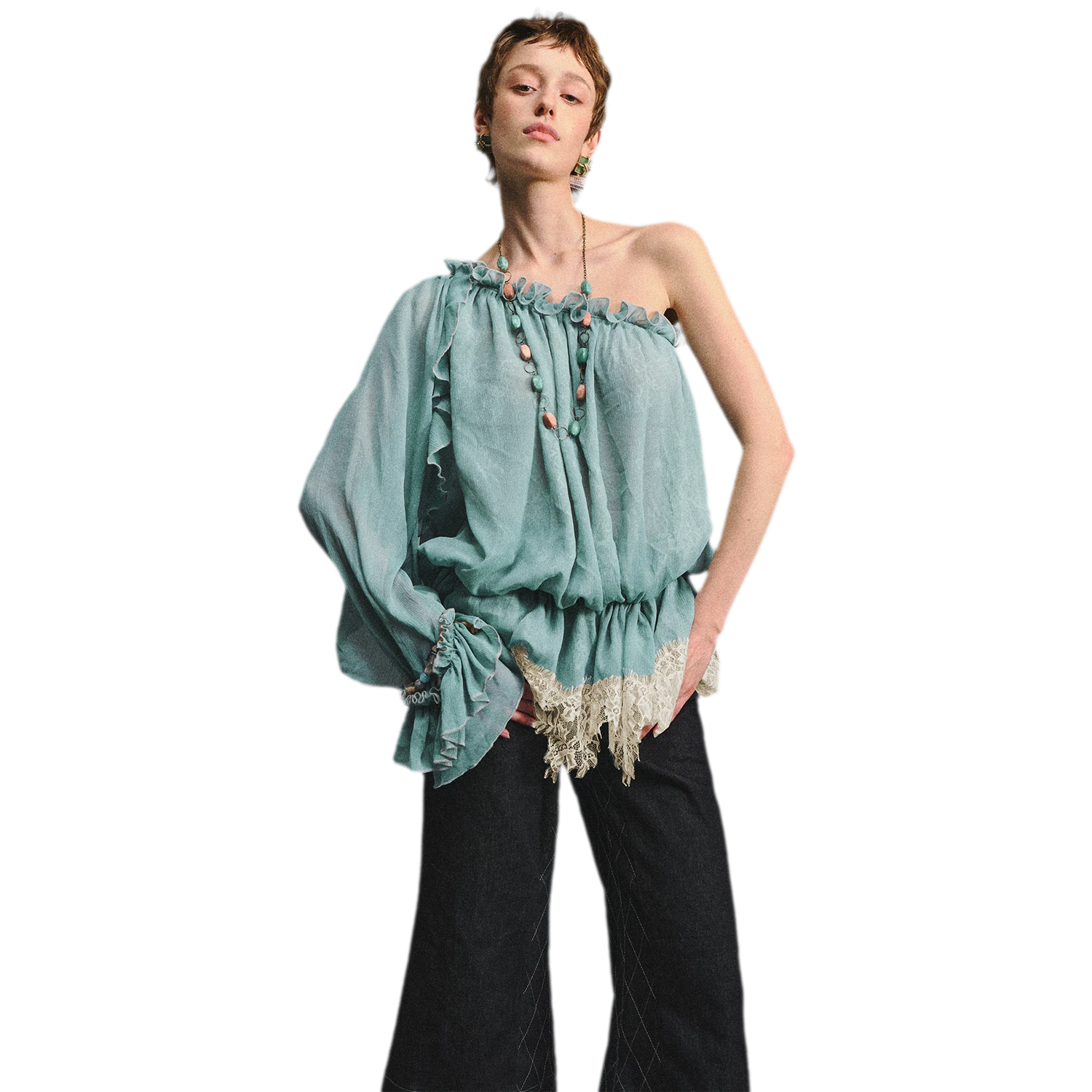 One-Shoulder Chiffon Blouse