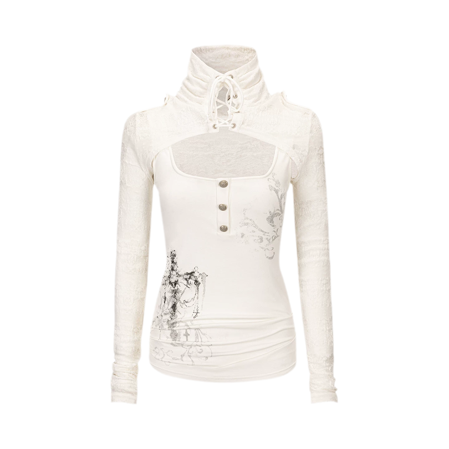 Silver Foil Gothic Lace-Up Top