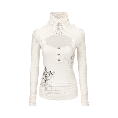 Silver Foil Gothic Lace-Up Top