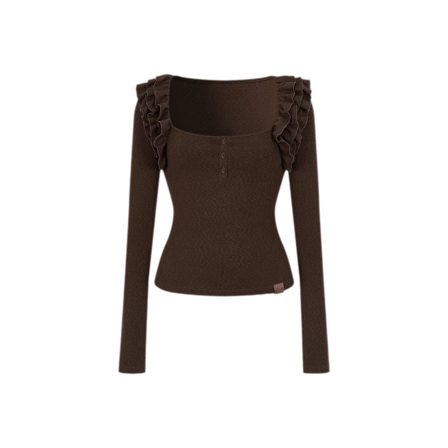 Ribbed Ruffle Square Neck Top