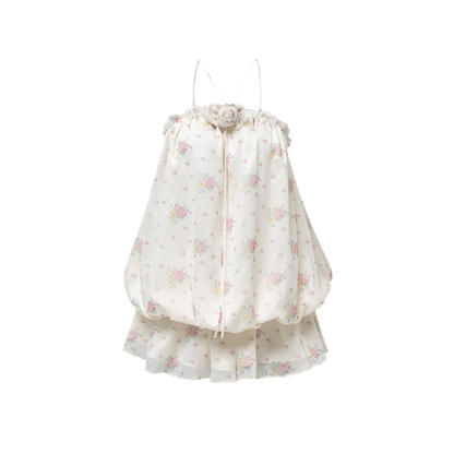 Floral Print Layered Halter Dress