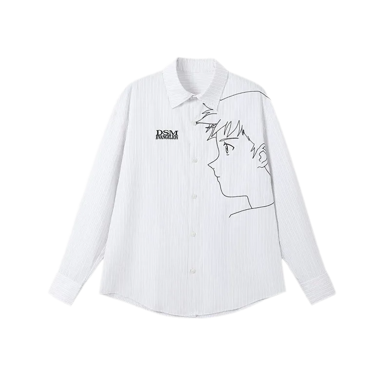 Fine-Stripe Embroidered Graphic Shirt