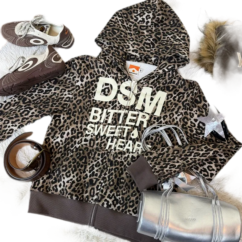 Distressed Leopard Zip Hoodie