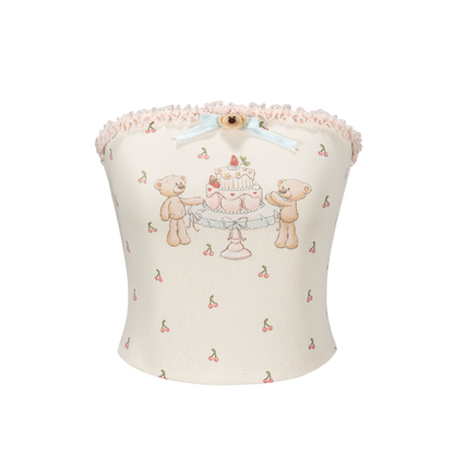 Cherry Bear Print Crop Bustier