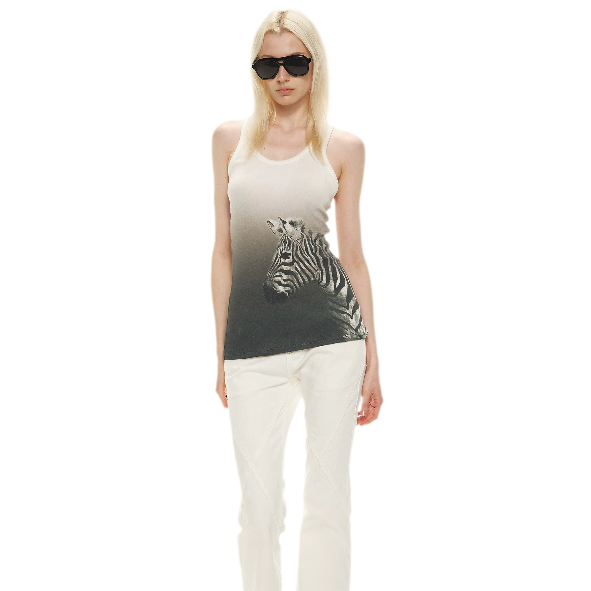 Gradient Zebra Print Fitted Racerback Tank Top