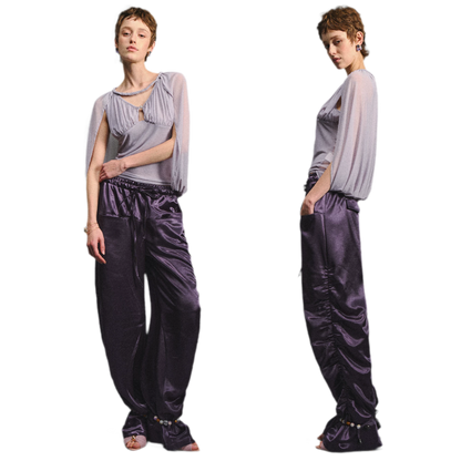 Satin Jogger Pants with Beaded Drawstring