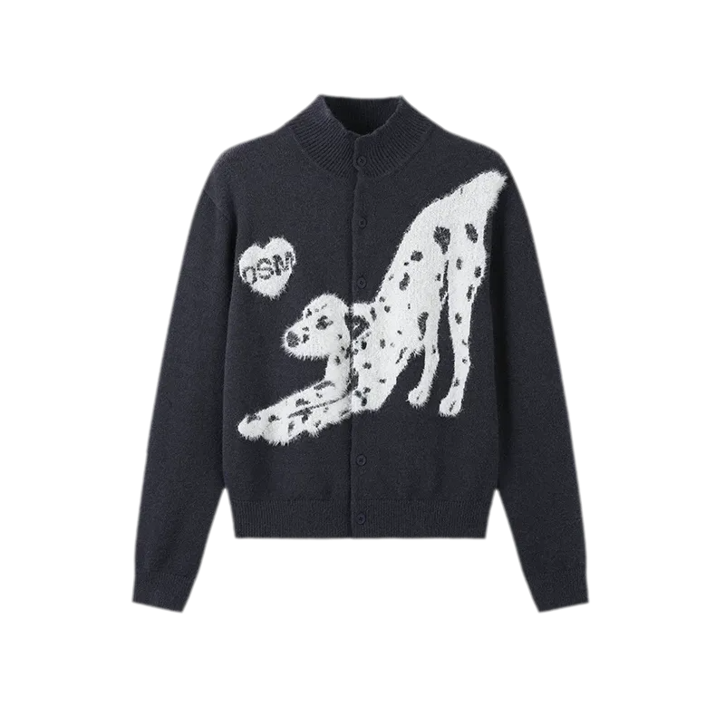 Textured Jacquard Stand-Collar Cardigan