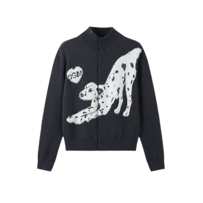 Textured Jacquard Stand-Collar Cardigan