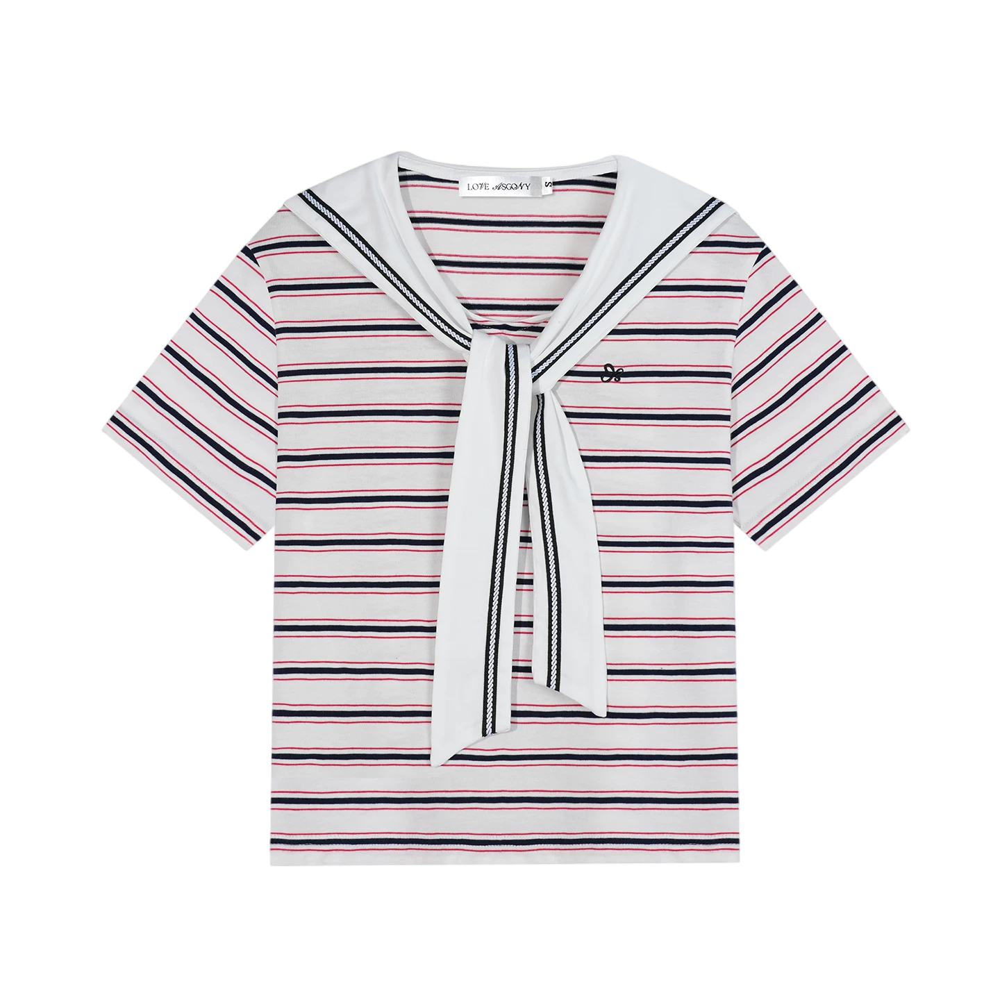 Navy Sailor Collar Tie-Striped Short T-shirt