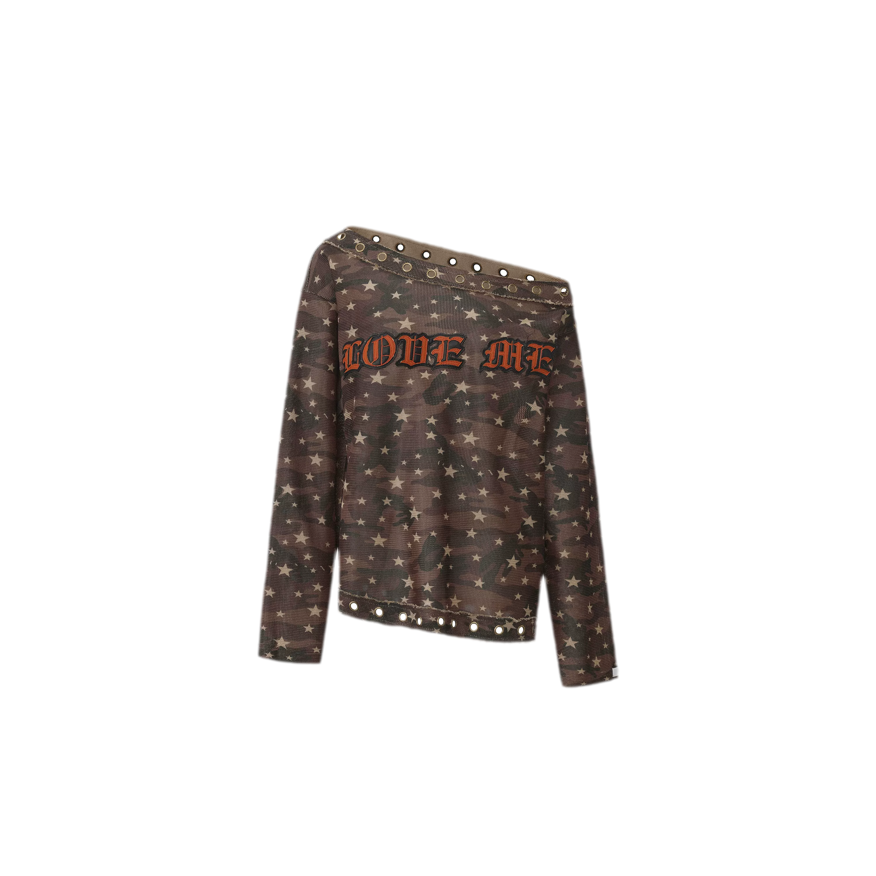 Distressed Embroidered Camouflage T-Shirt