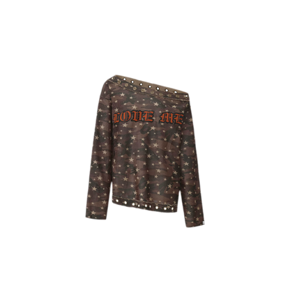 Distressed Embroidered Camouflage T-Shirt
