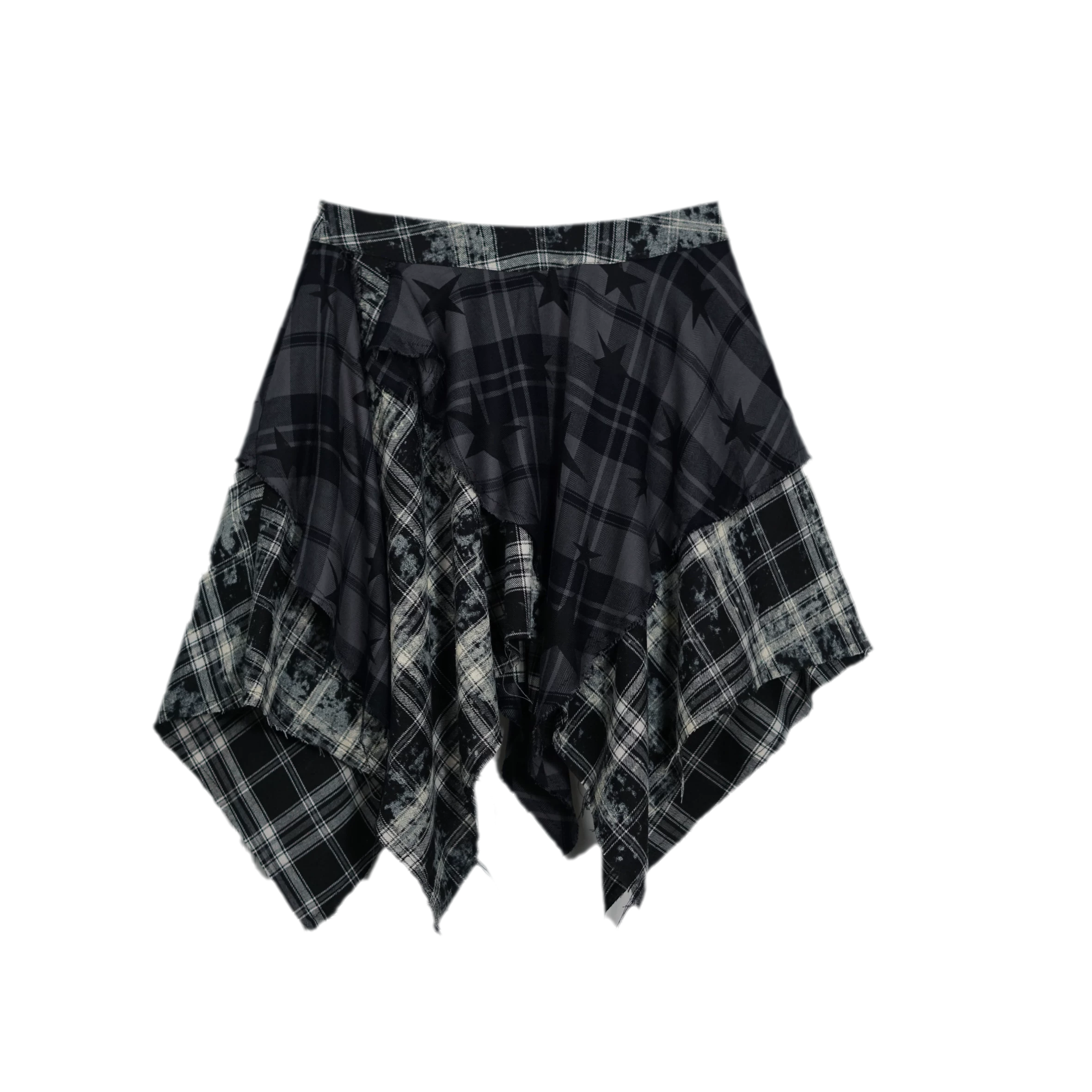 Star Plaid Raw-Edge Skirt
