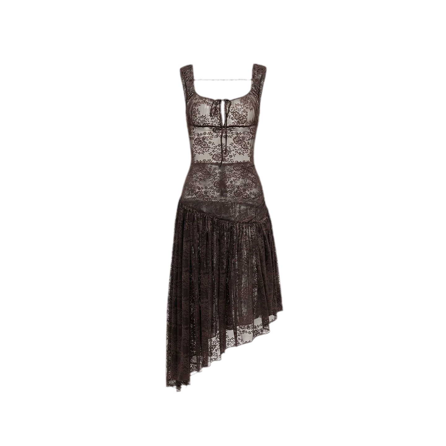 Lace Irregular Hem U-Neck Dress