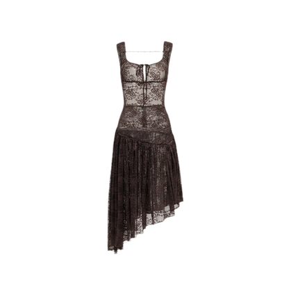 Lace Irregular Hem U-Neck Dress