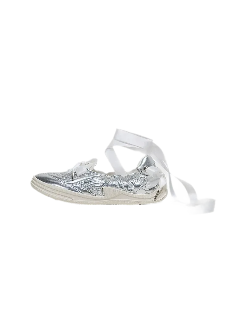 Silver Ribbon Ballet Flats