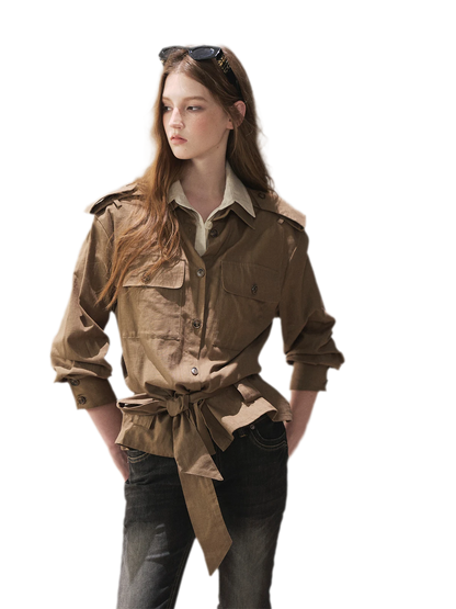 Cotton Linen Cinched Workwear Shirt