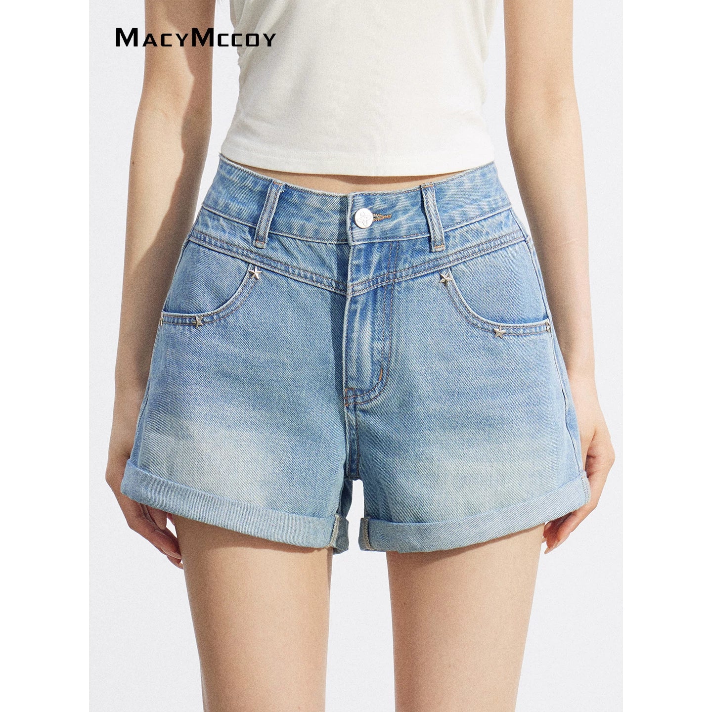 Embroidered Denim Shorts
